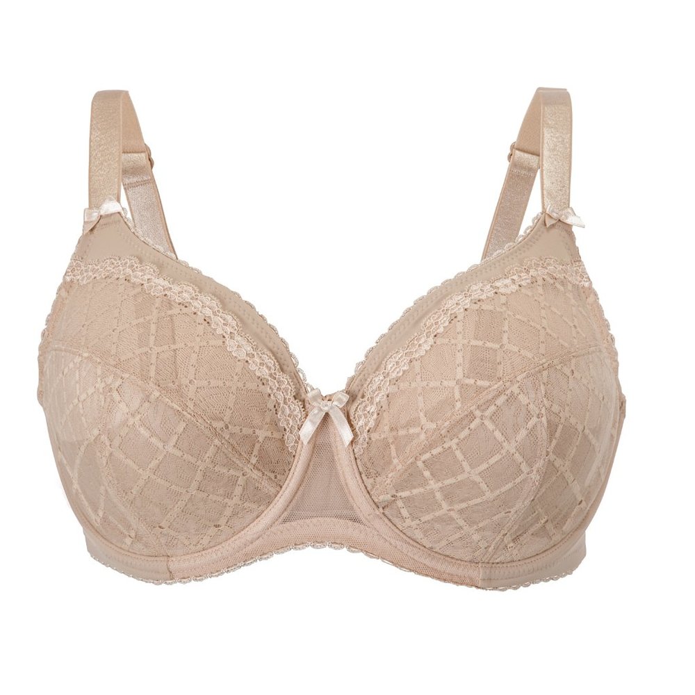 Glamorise 38C WONDERWIRE Full-Figure Bra GREAT FIT! Stretch-Straps LACE Nude NEW